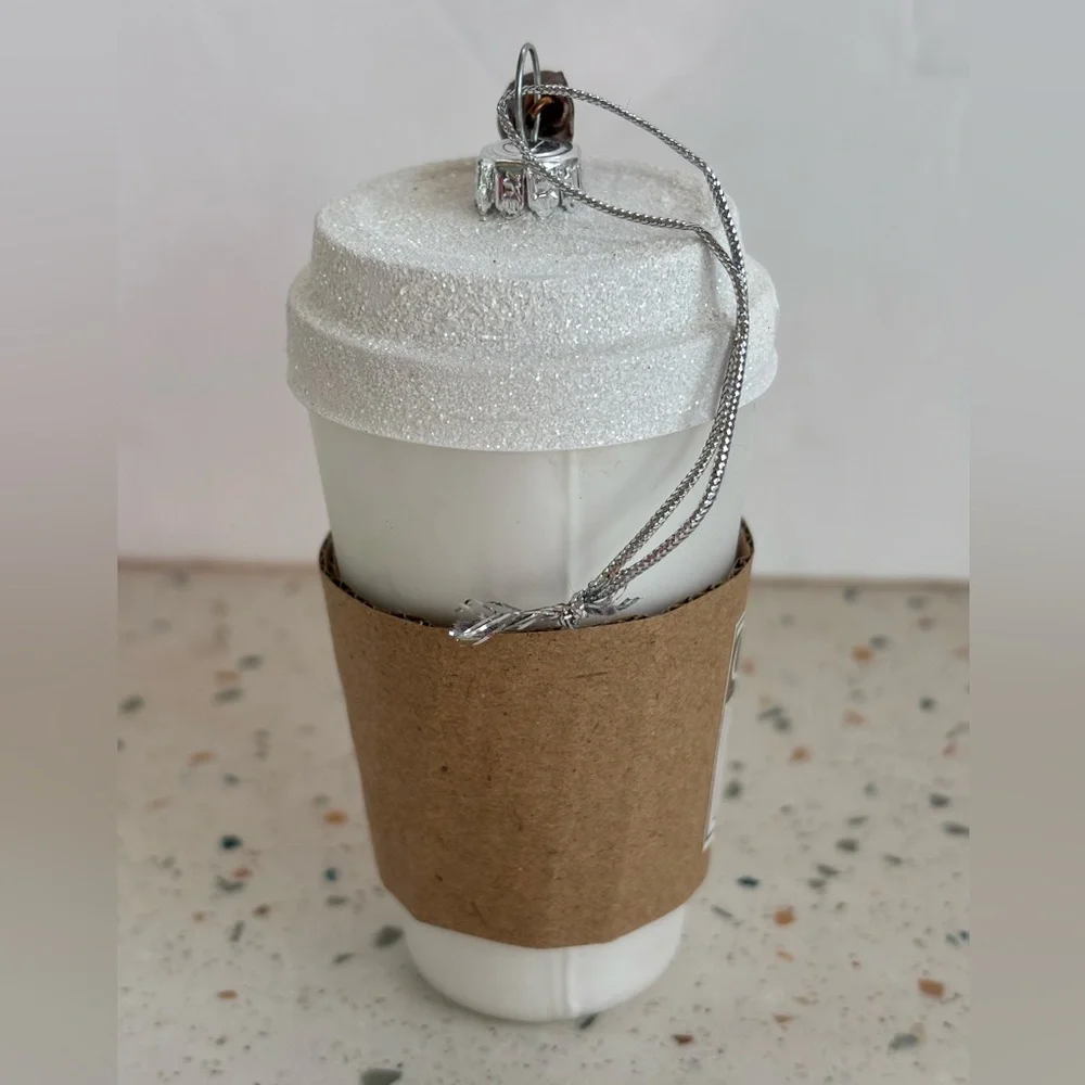 White‎ To Go Coffee Cup Glass Holiday Christmas Ornament